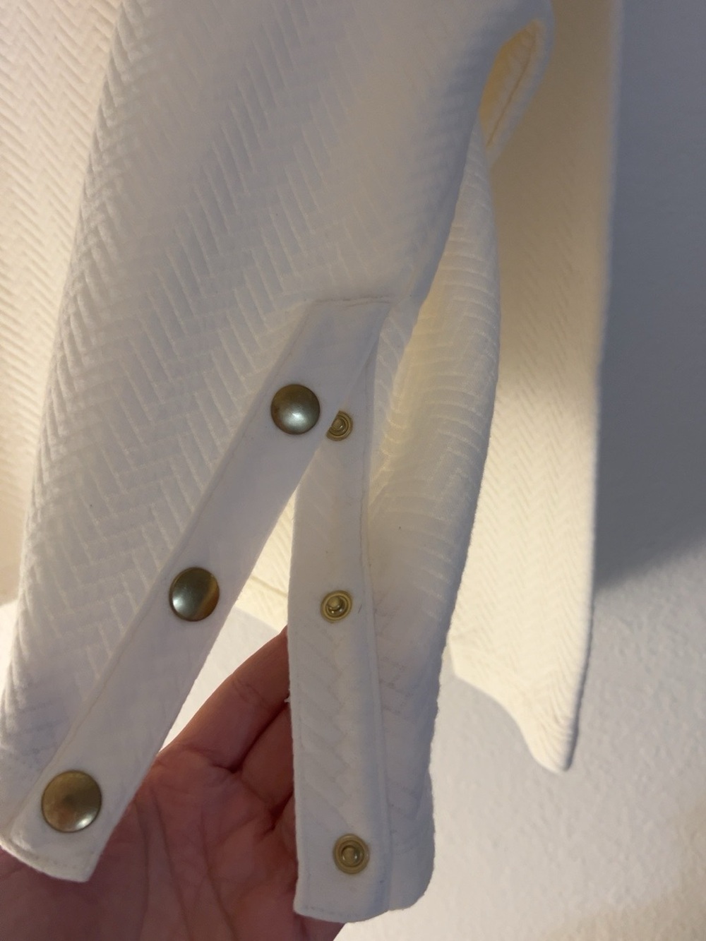 J.Crew Ivory Herringbone Quilted Mock Neck Side Snap Sweatshirt XL - Picture 6 of 9